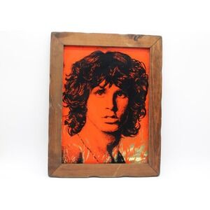Jim Morrison VTG Flames Red Foil Mirror Glass Art The Doors Wood Frame 70s